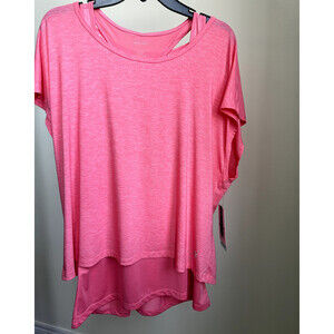 Nine West Active Women's Short Sleeve 2 in 1 Top + Tank In Pink Size M $42